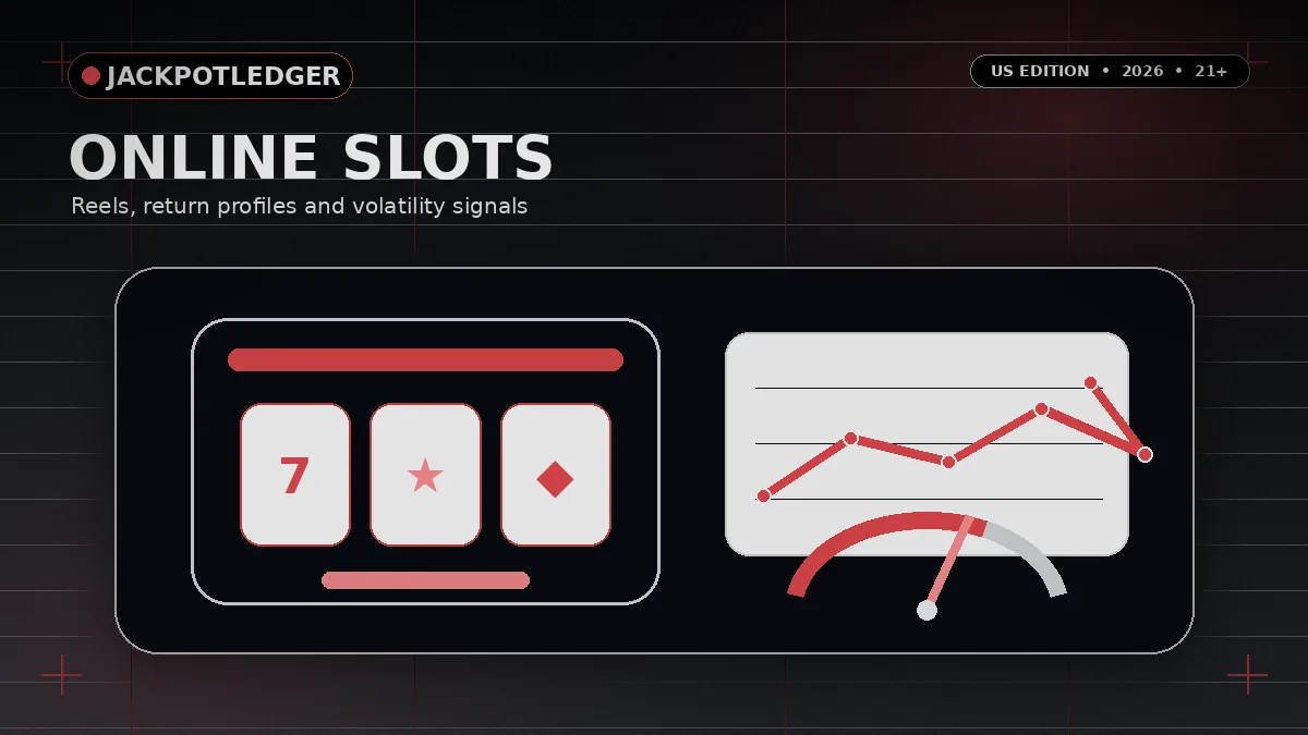 US online slots ledger showing RTP, volatility and no deposit bonus notes for 2026